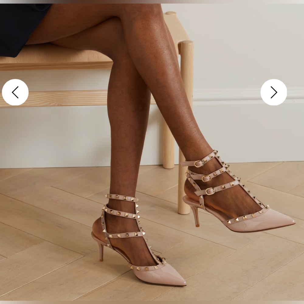 Valentino Rockstud Leather Ankle Strap Pump (dusty rose)